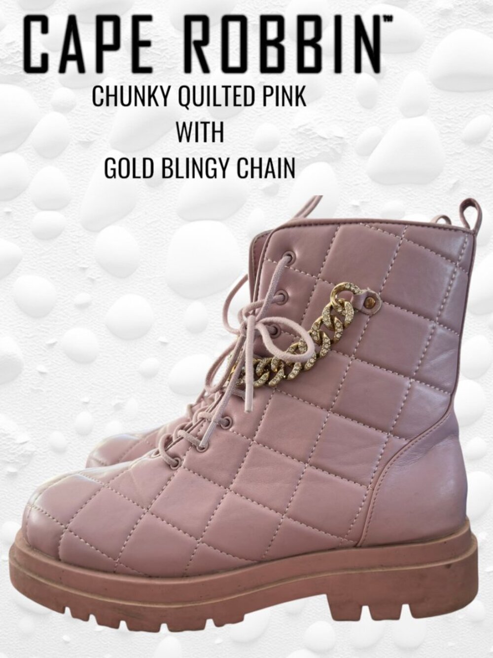 Cape Robbin Quilted Pink Boots with Gold Chain – Size 8.5
